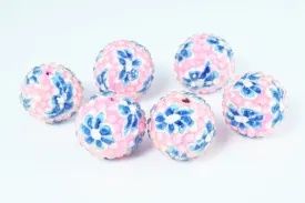 10 PCs 22mm  Pink Flower Textured Resin Wooden Round Beads, Wooden beads, Wholesale Bead, Basketball Wives Bead,Rhinestone Beads,Resin beads