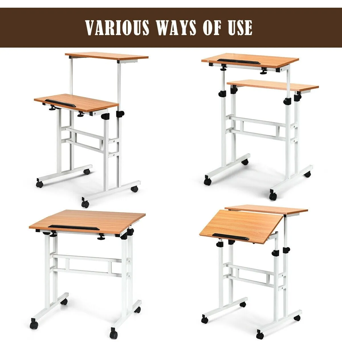 2 in 1 Height Adjustable Standing Computer Writing Desk