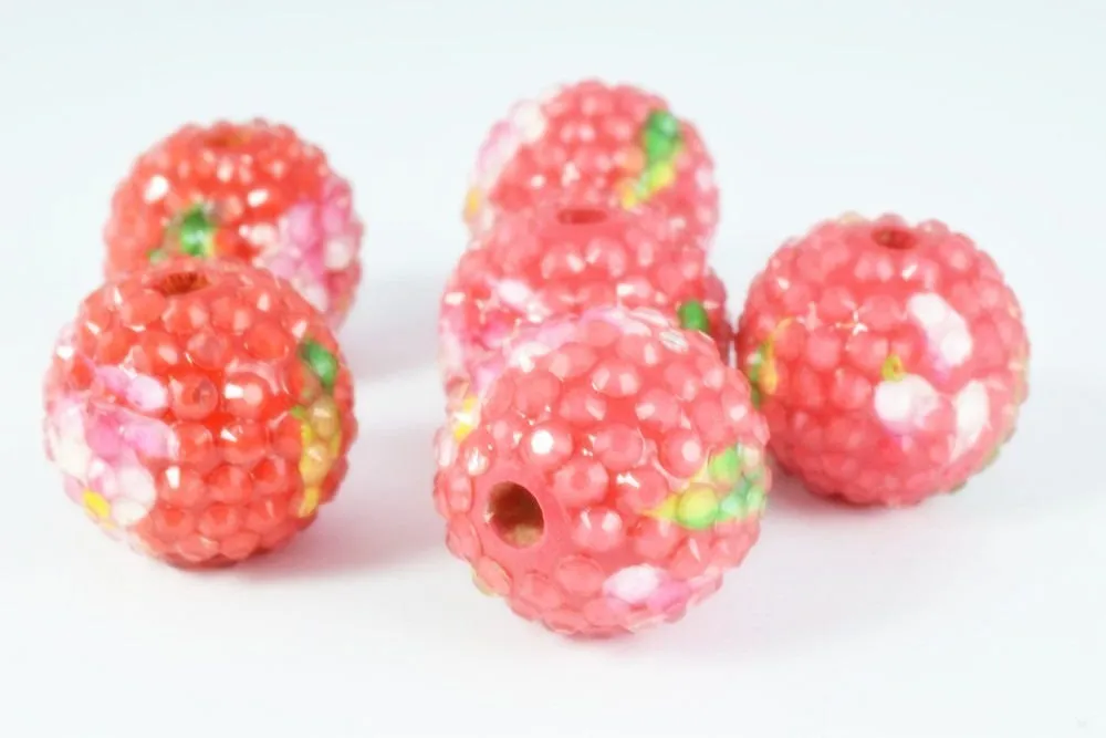 22mm  Garden Floral Resin Wooden Round Beads, Wooden beads, Wholesale Bead, Basketball Wives Bead,Rhinestone Beads,Resin beads