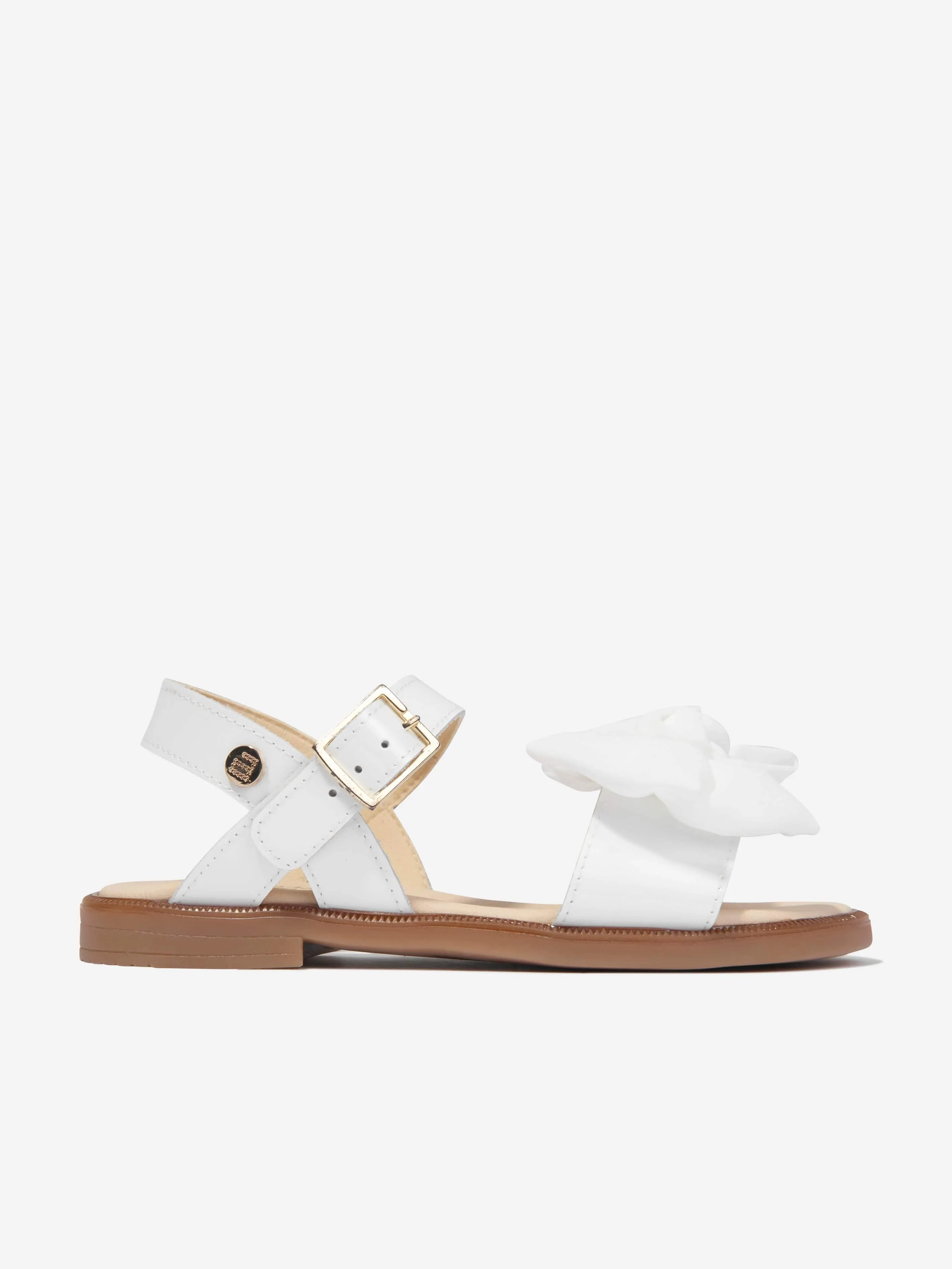 Andanines Girls Leather Bow Sandals in White