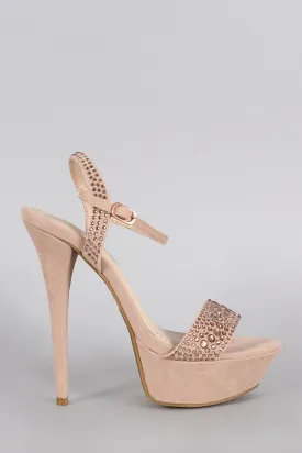 Anne Michelle Rhinestone Suede Ankle Strap Platform Heel