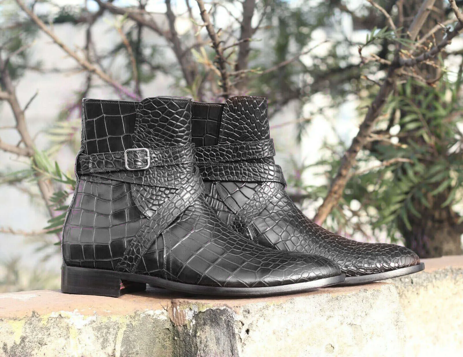 Awesome Handmade Men's Alligator Textured Leather Jodhpur Boots, Men Fashion Dress Ankle Boots