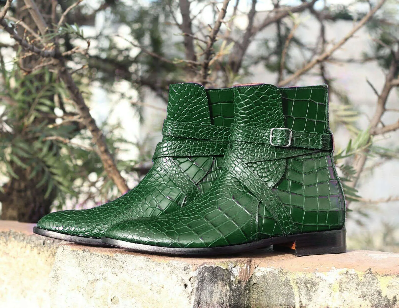 Awesome Handmade Men's Alligator Textured Leather Jodhpur Boots, Men Fashion Dress Ankle Boots