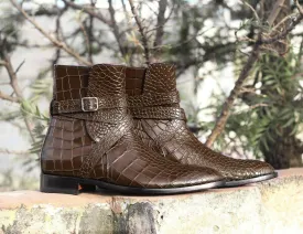 Awesome Handmade Men's Alligator Textured Leather Jodhpur Boots, Men Fashion Dress Ankle Boots