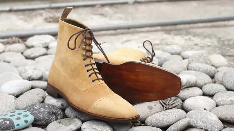 Awesome New Handmade Men's Beige Suede Cap Toe Designer Boots, Men Fashion Ankle Boots