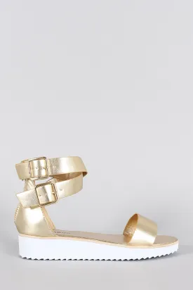 Bamboo Leather Ankle Straps Flatform Sandal