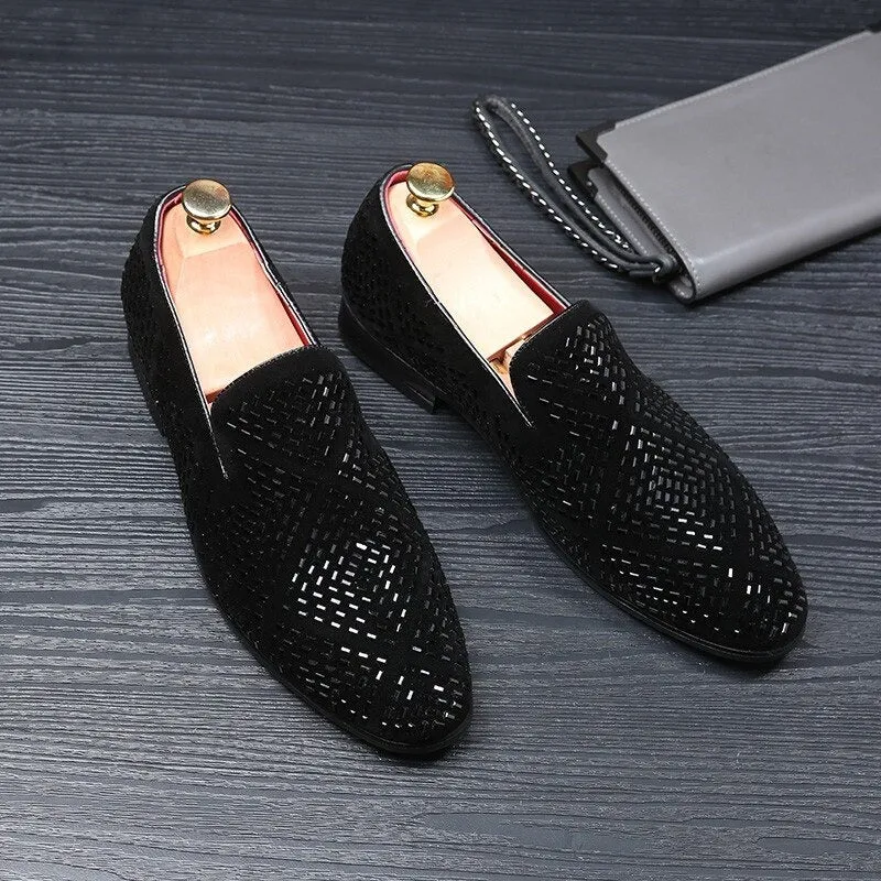 Black Diamond Rhinestones Designer Loafers,Wedding,Party Wear Slip On Shoes-JonasParamount