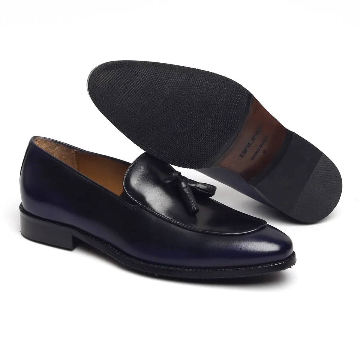 Blue-Black Brushed Off Leather Tassel Formals Shoes