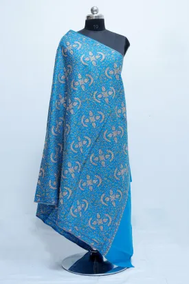 Blue Colour Sozni Shawl With Richly Embroidered Border And Jaal Looks Attractive.