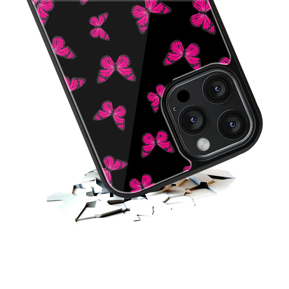 Butterfly Burst Black Phone Cover | Glass Case