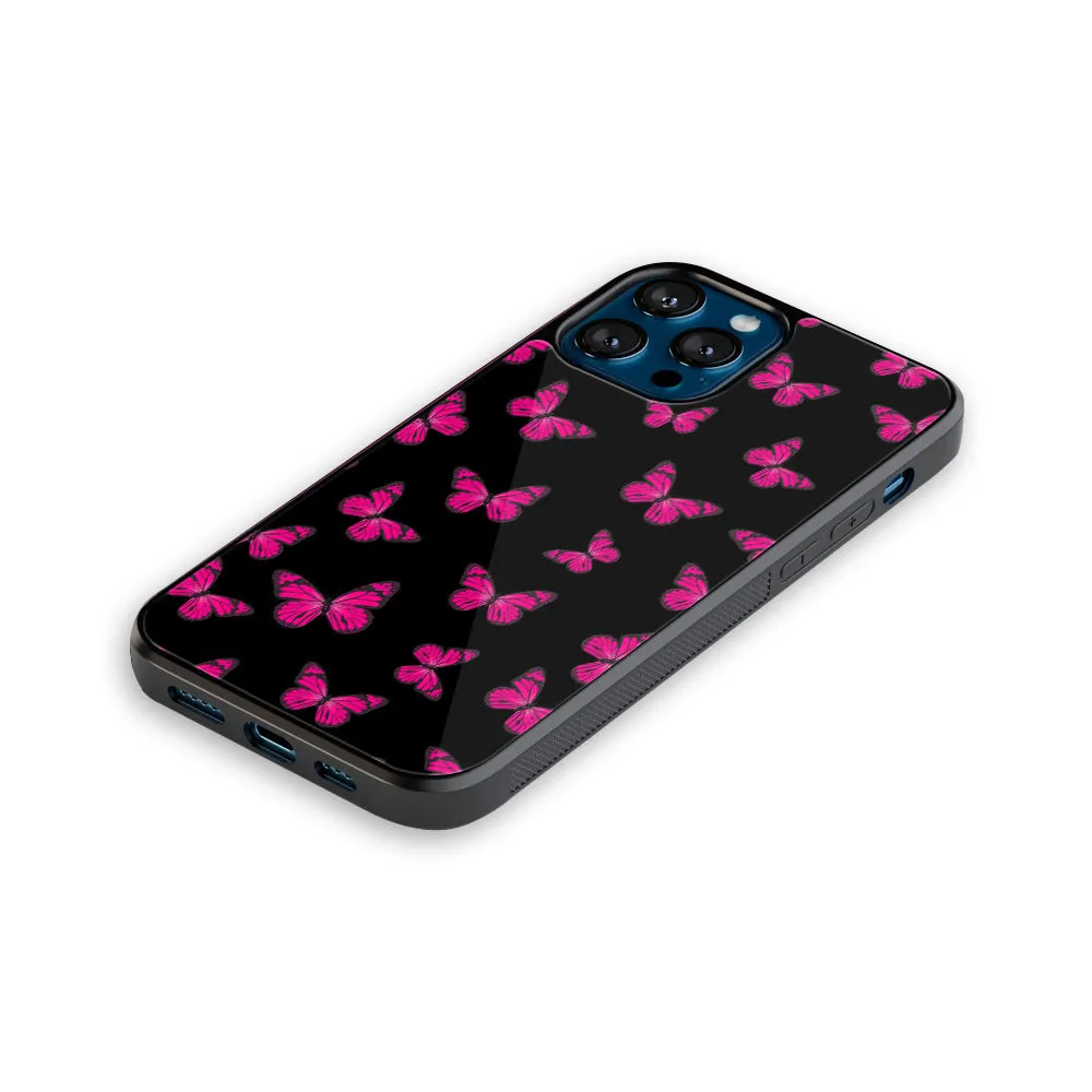 Butterfly Burst Black Phone Cover | Glass Case