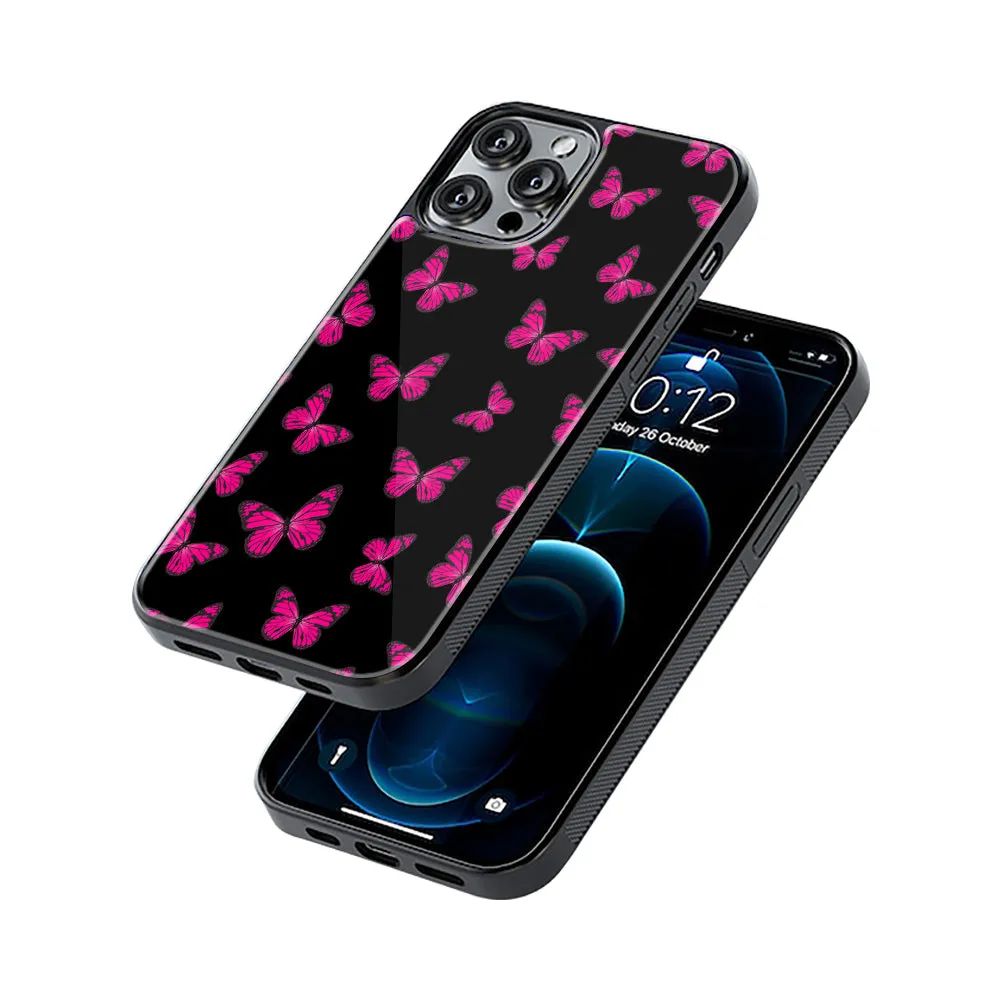 Butterfly Burst Black Phone Cover | Glass Case