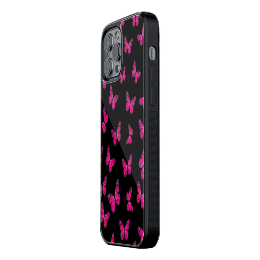 Butterfly Burst Black Phone Cover | Glass Case