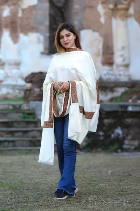 Charming White Colour  Kashmiri Sozni Shawl Emblished With Designer Four Sided Running Border.