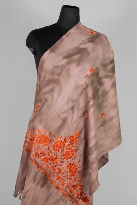 Coke Colour  Tye Dye Stole With kashmiri Embroidery Compliments The Wearer For Owning A Unique Accessory.