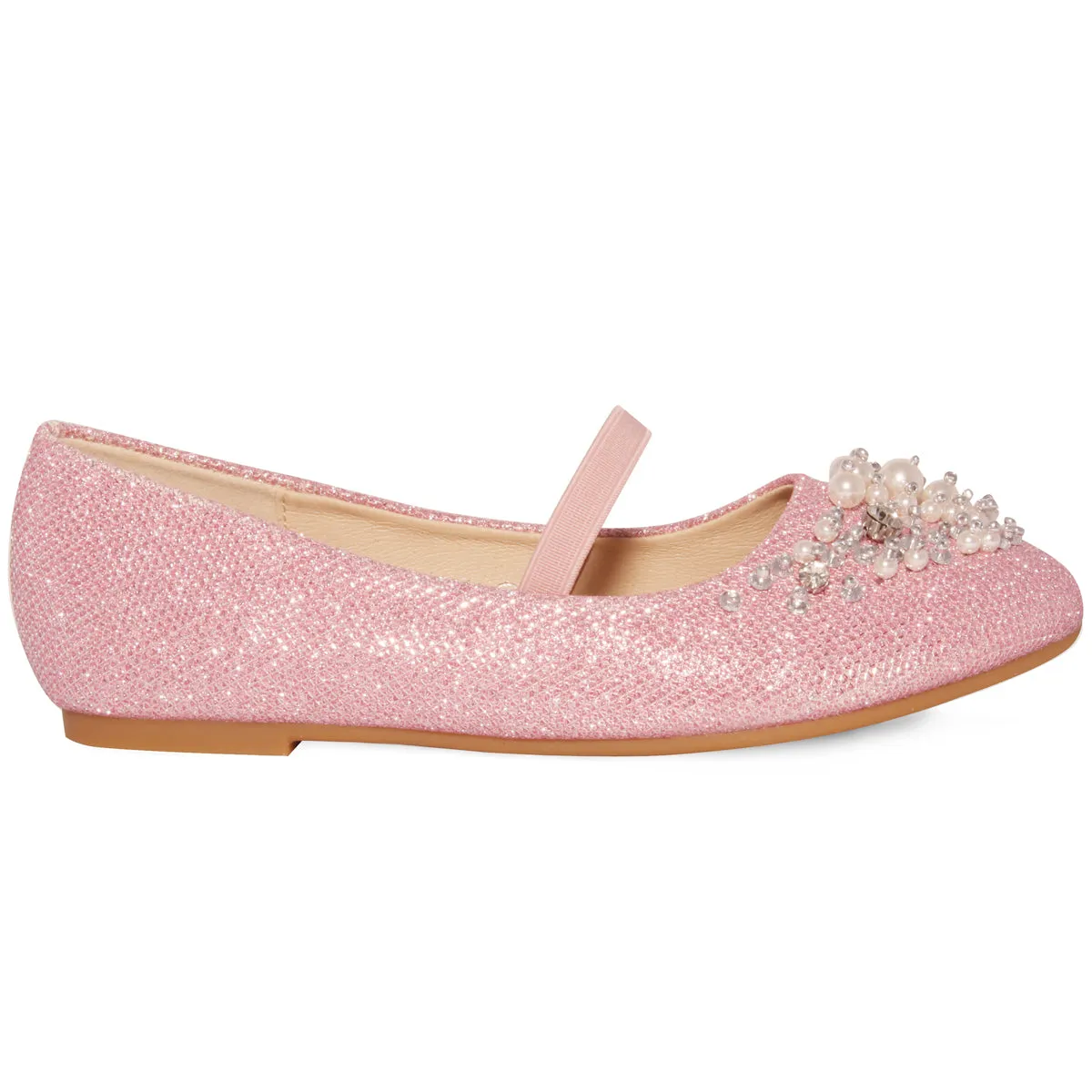 DAHLIA KIDS PEARL & DIAMANTE EMBELLISHED FLATFORM SHOES IN PINK