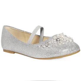 DAHLIA KIDS PEARL & DIAMANTE EMBELLISHED FLATFORM SHOES IN SILVER