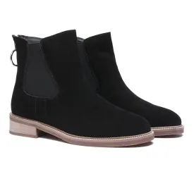 Daisy Black Leather Zipper Ankle Chelsea Boots