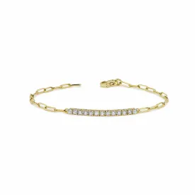 Diamond and Yellow Gold Paperclip Chain Bracelet