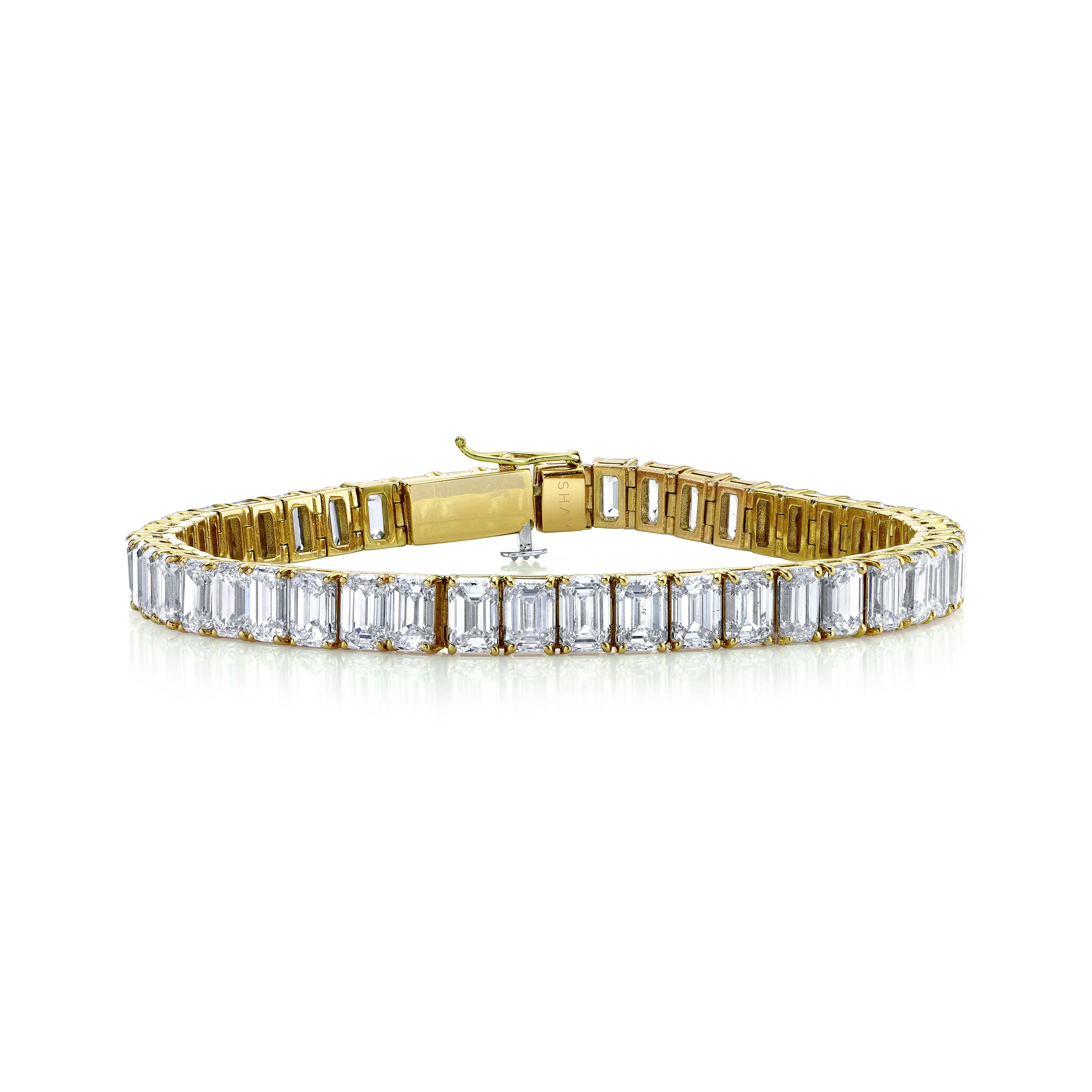 DIAMOND EMERALD CUT TENNIS BRACELET, 28cts