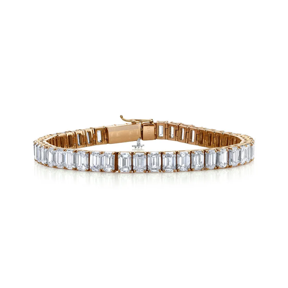 DIAMOND EMERALD CUT TENNIS BRACELET, 28cts