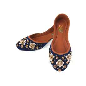 Fancy Blue Velvet Rhinstone Embellished Khussa Jutti - Handmade Pakistani Shoes for Women - 11Khu