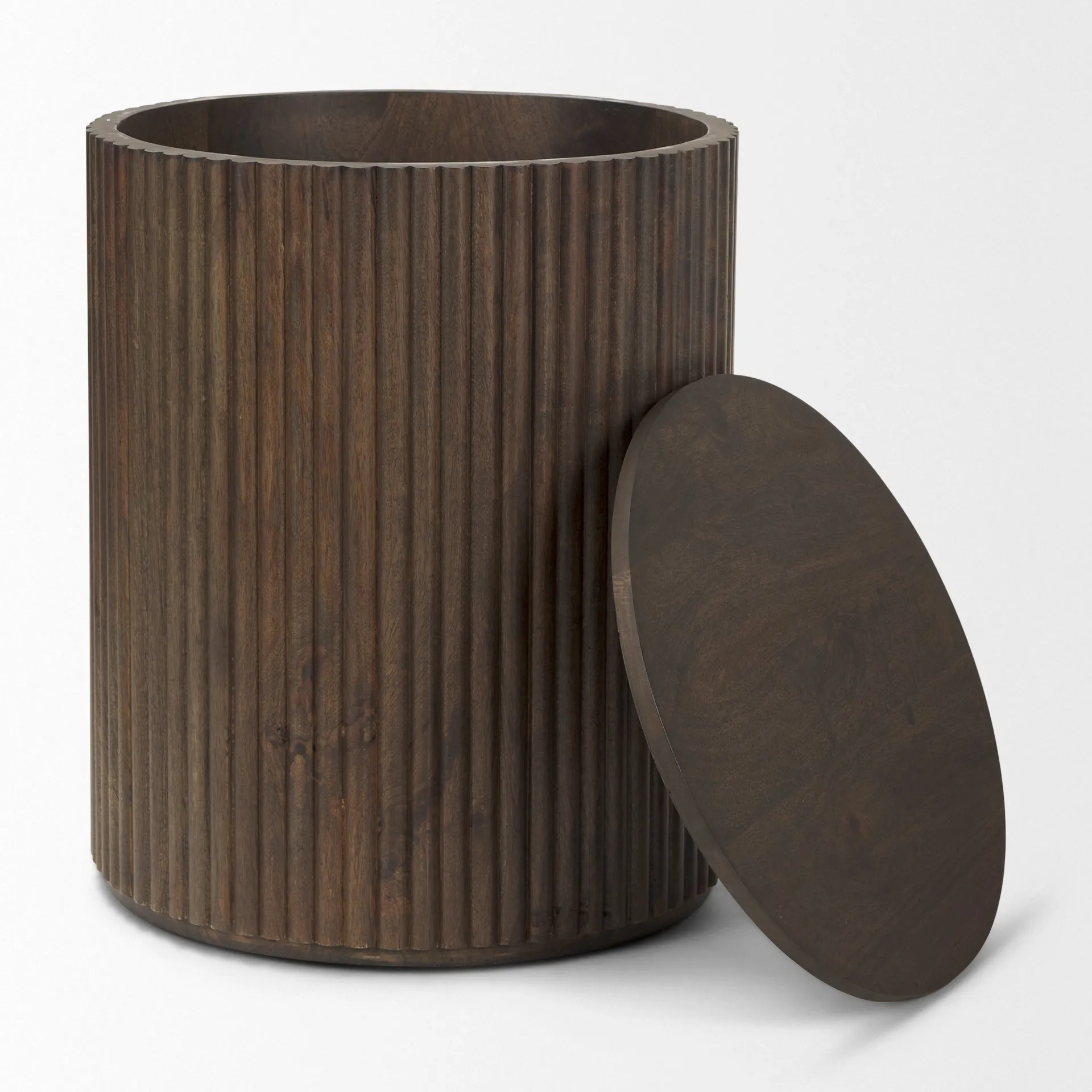 Fluted Espresso Brown Side Table w/ Storage