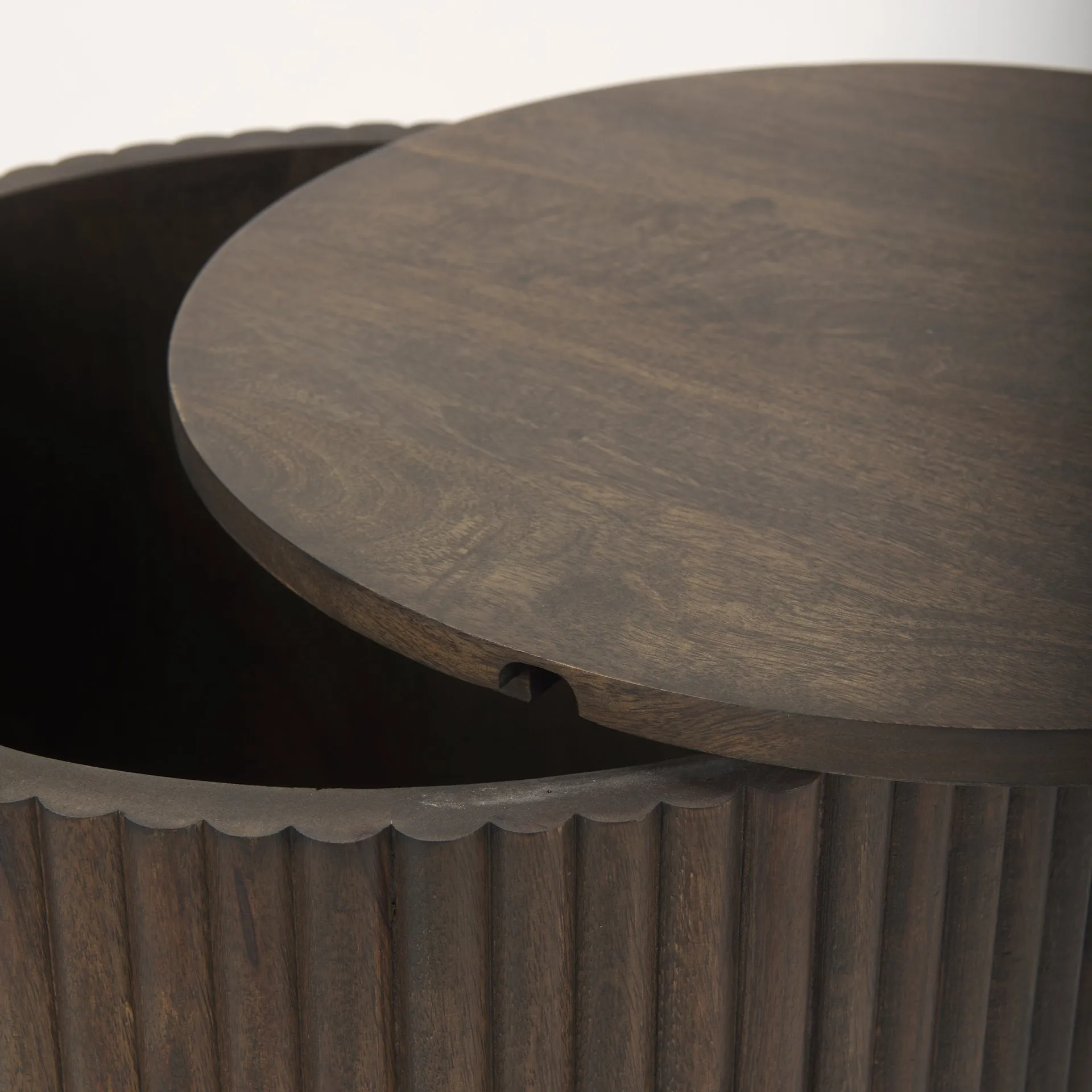 Fluted Espresso Brown Side Table w/ Storage