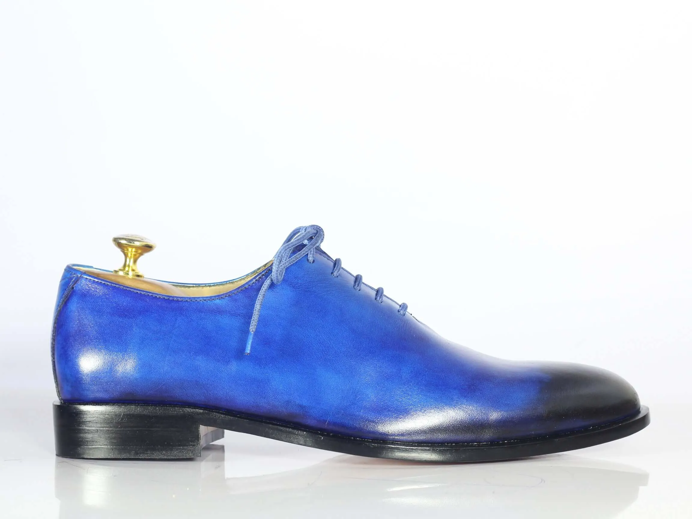 Handmade Men's Blue Shoes, Men Leather Lace Up Dress Shoes