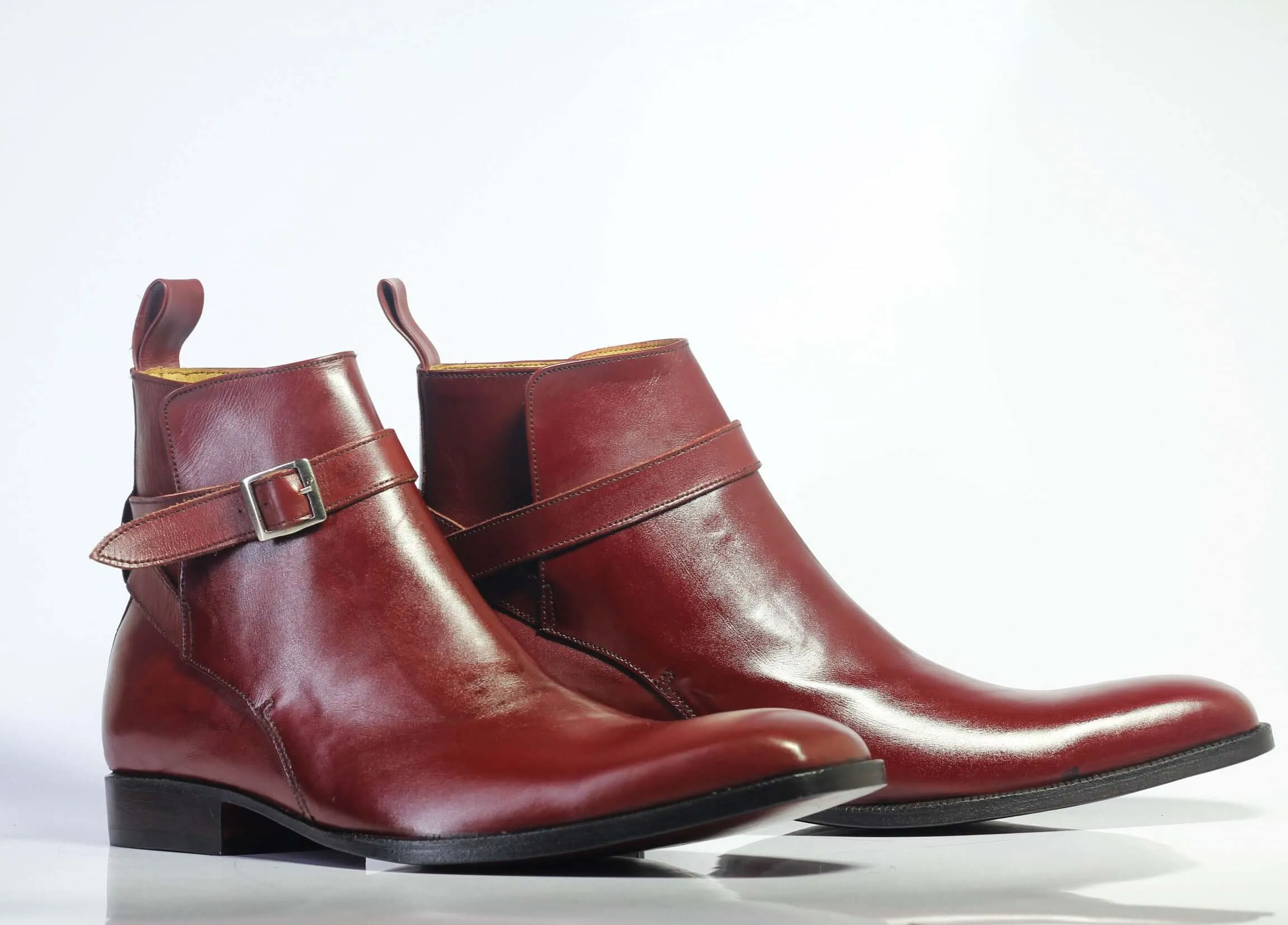 Handmade Men's Burgundy Leather Jodhpur Buckle Boots, Men Ankle Boots, Men Designer Boots