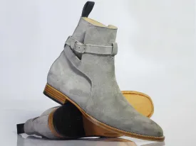 Handmade Men's Gray Suede Jodhpur Boots, Men Ankle Boots, Men Designer Boots