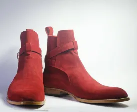 Handmade Men's Red Suede Ankle Boots, Men Designer Jodhpurs Boots