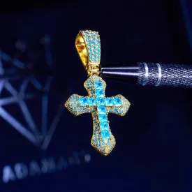 Iced Blue Celtic Cross Pendant - Gold