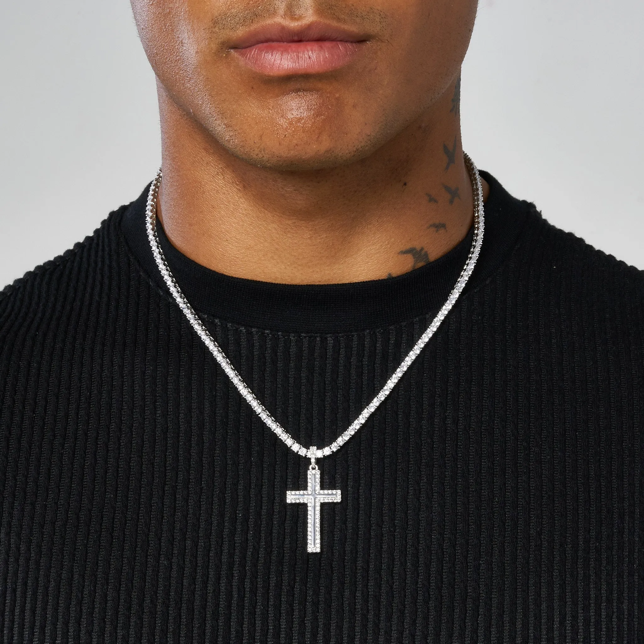 ICED CROSS PENDANT - White Gold