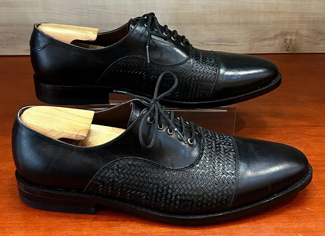 Julio Black Weave Leather Mens Oxford shoes