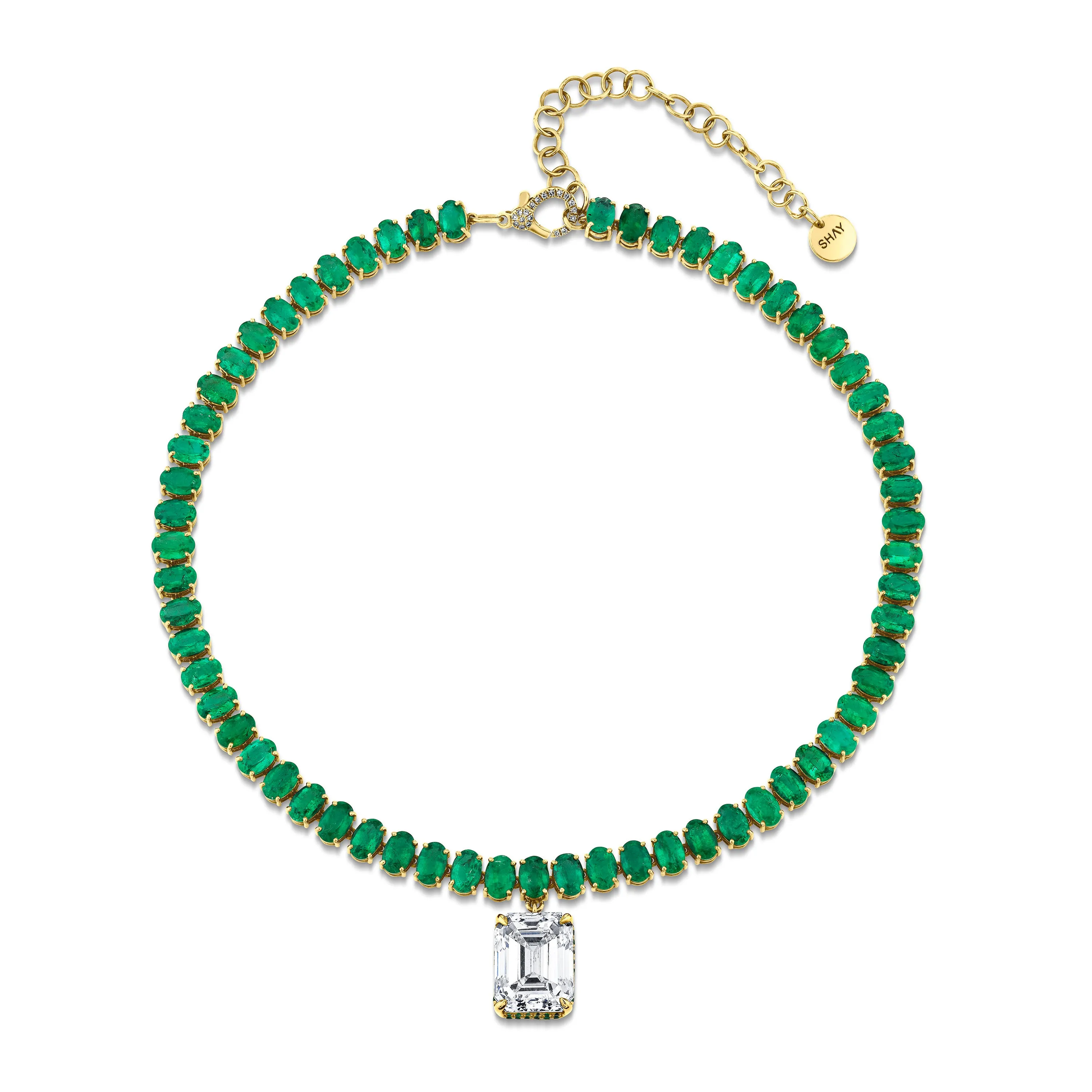 MEGA DRIP EMERALD TENNIS NECKLACE WITH GIA DIAMOND DROP