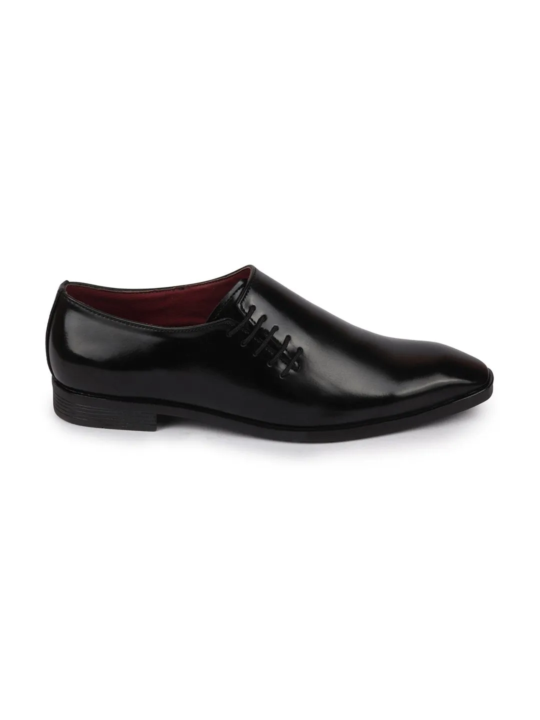 Men Black Side Lace Up Formal Slip On Shoes