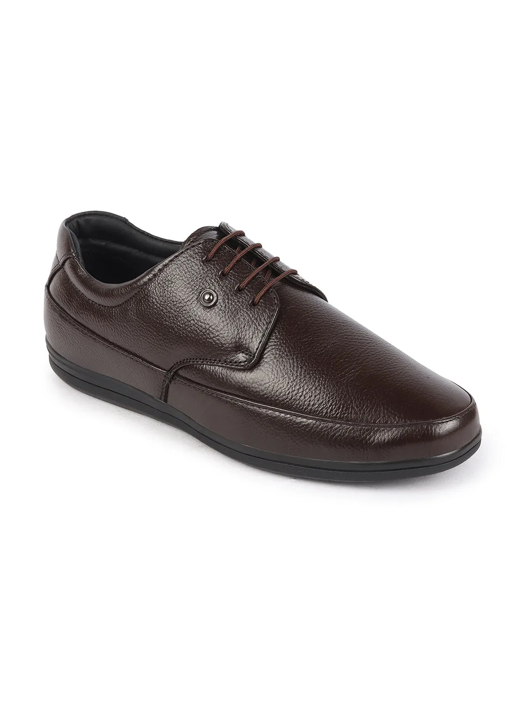 Men Brown Formal Office Genuine Leather Lace Up Shoes