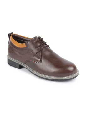 Men Brown Genuine Leather Broad Feet Formal Lace Up Shoes with TPR Welted Sole