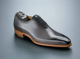 Men's Handmade Gray Leather Brogues Toe Oxford Lace Up Classical Shoes