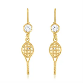 Petite Racquet with bezel CZ Leverback Earrings