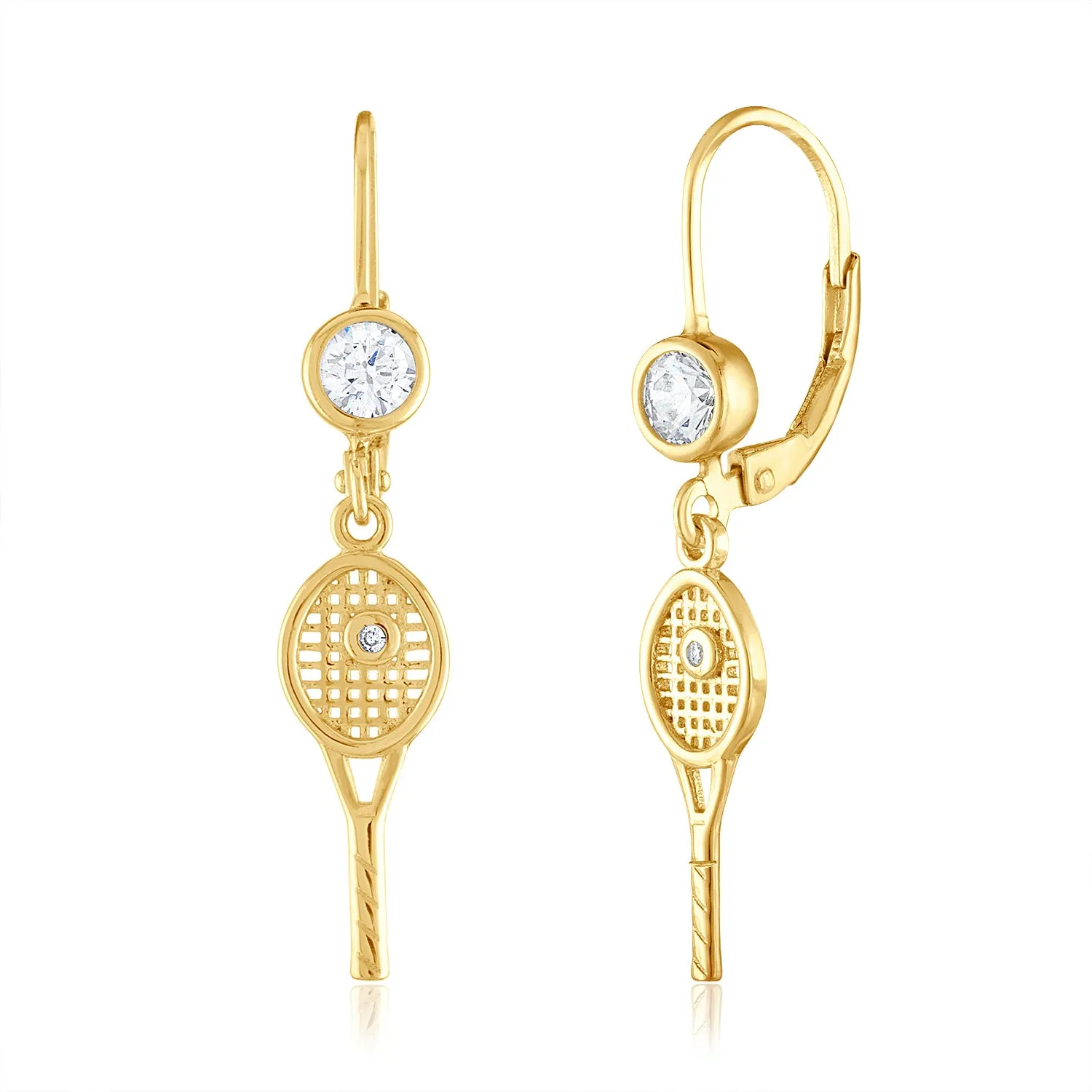 Petite Racquet with bezel CZ Leverback Earrings