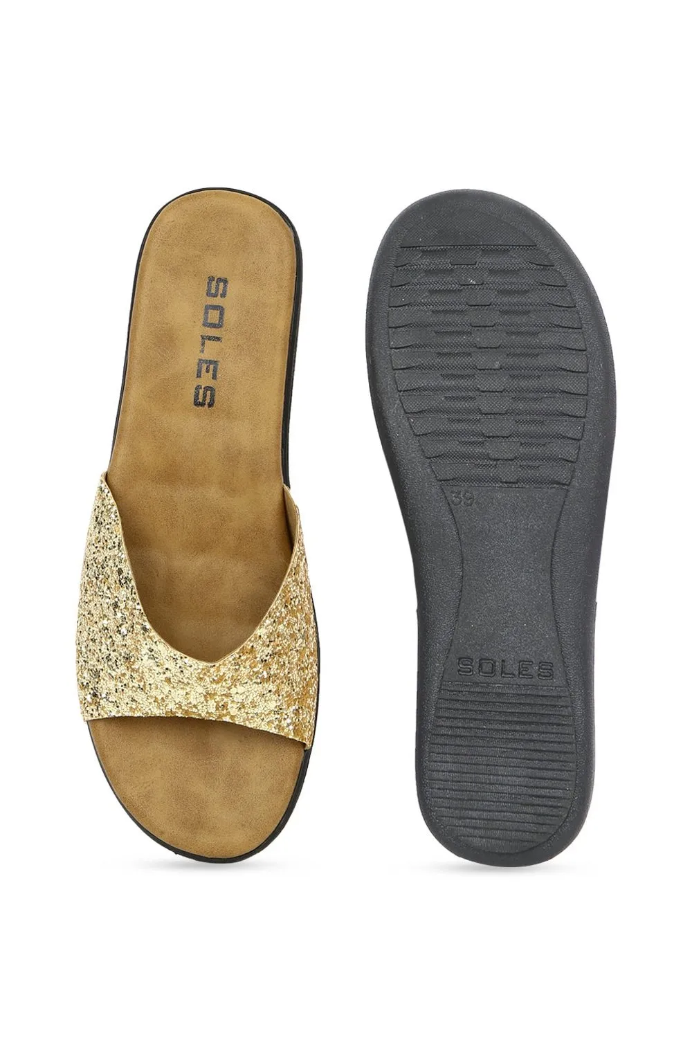 SOLES Glamorous Gold Flat Sandals - Shine with Every Step