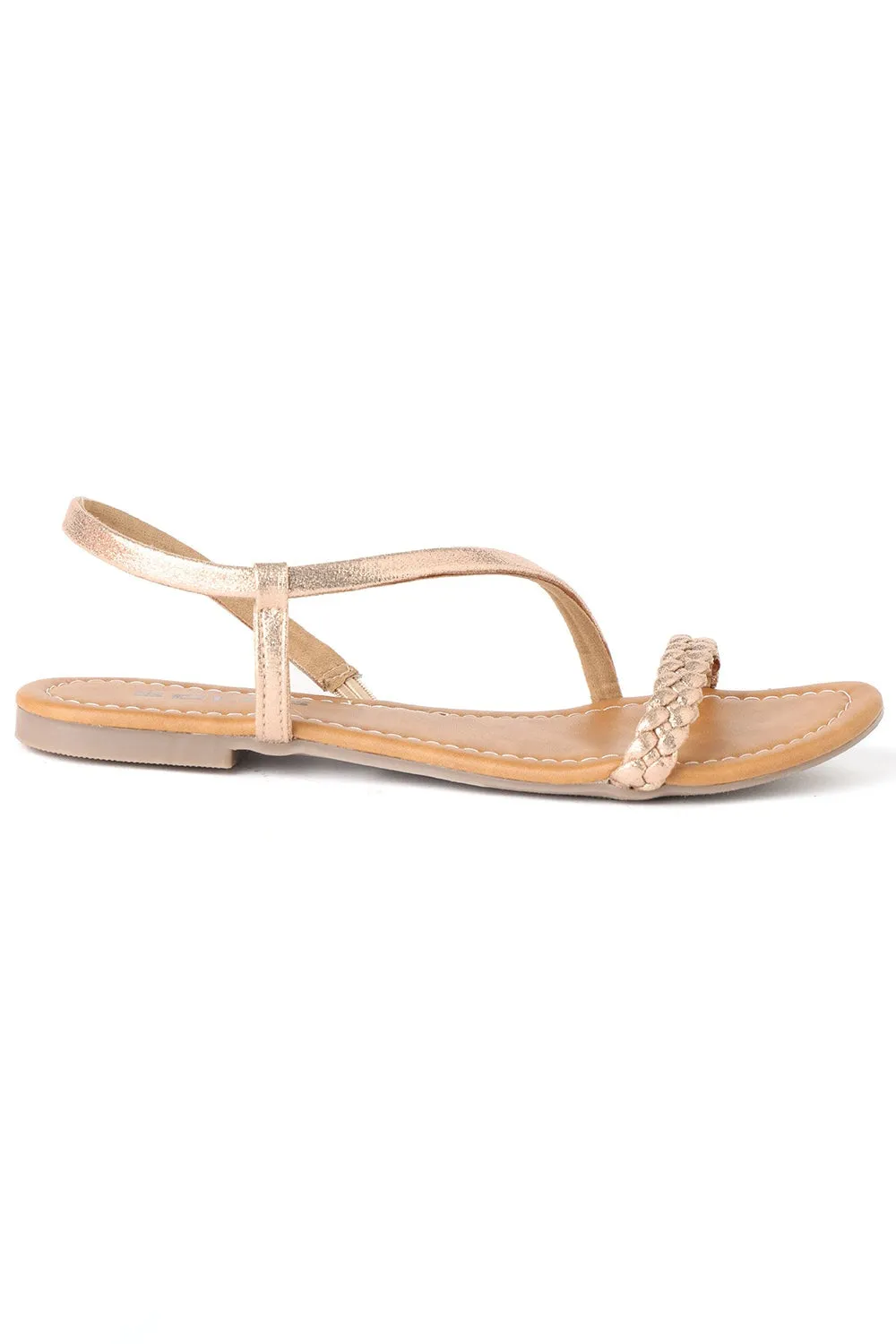 SOLES Rose Gold Flat Sandals - Feminine Elegance