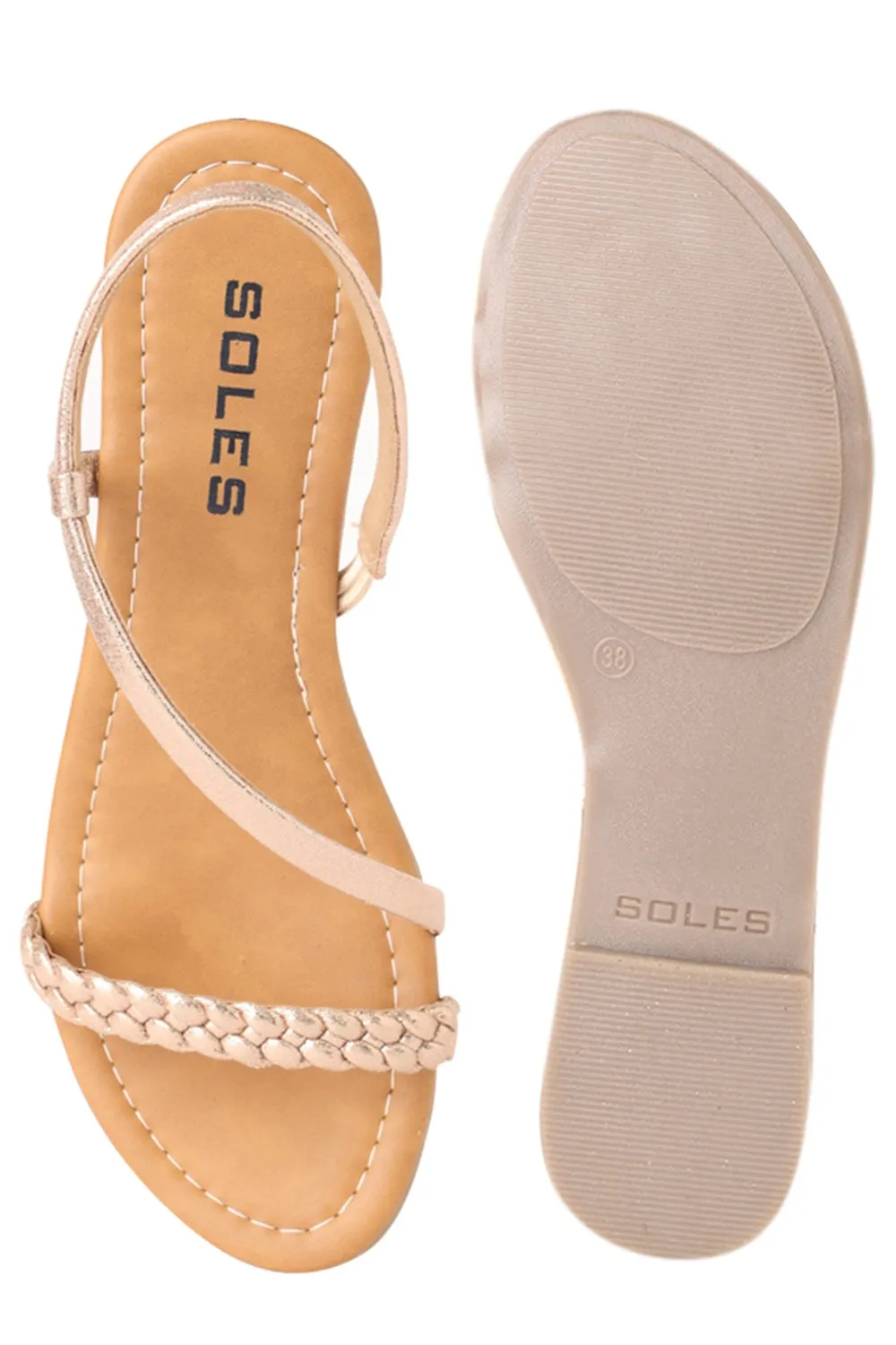 SOLES Rose Gold Flat Sandals - Feminine Elegance