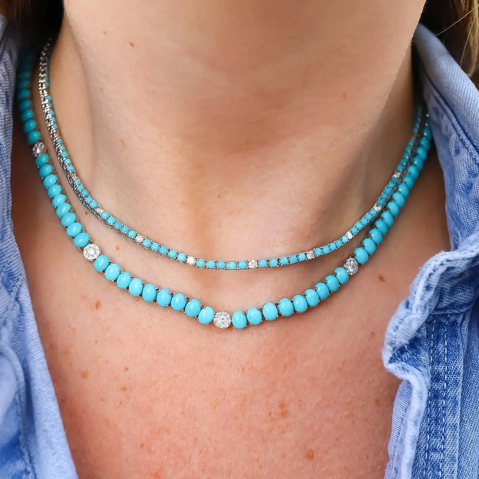 Turquoise and Diamonds Tennis Necklace