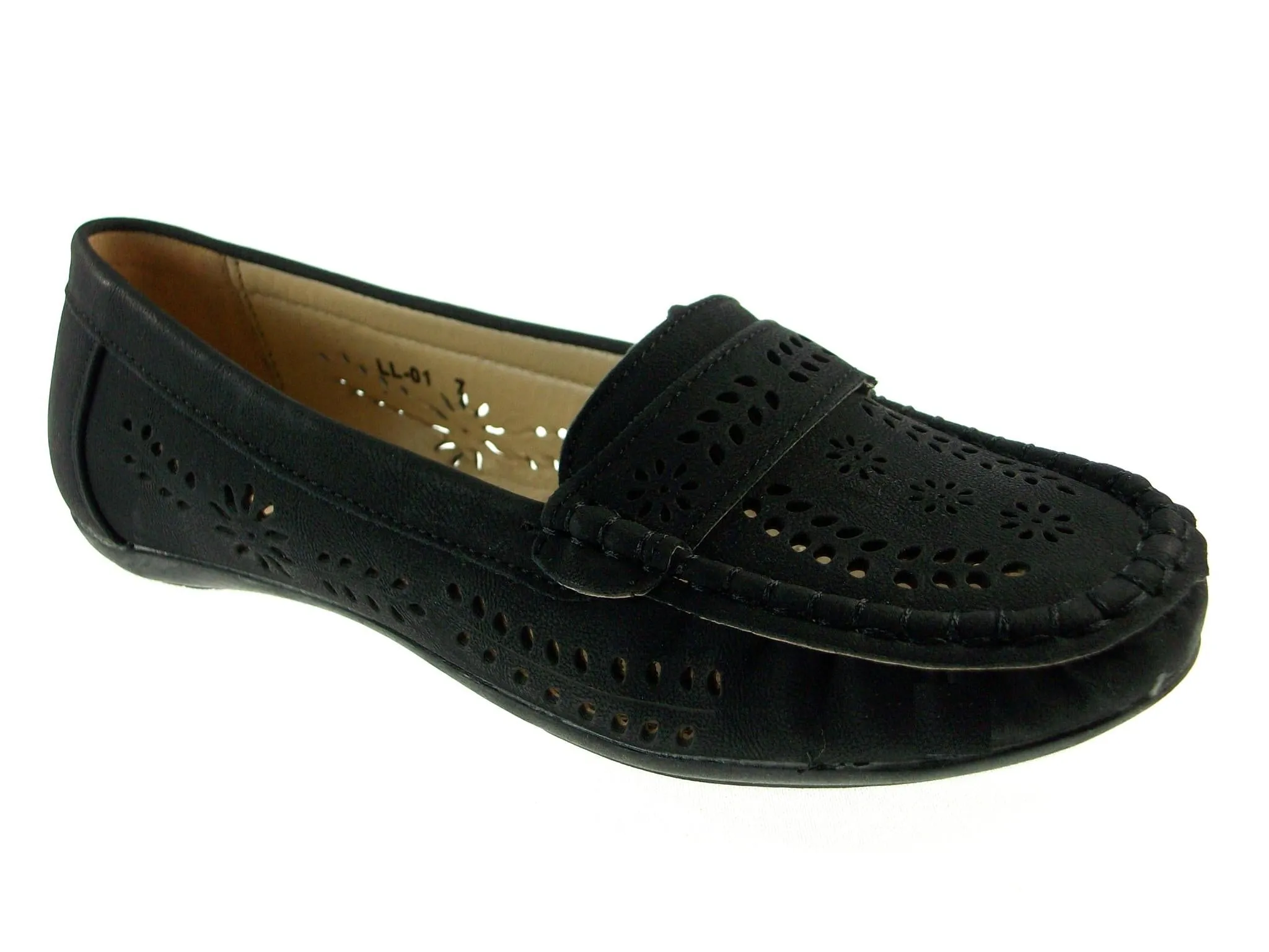 Women's LL-01 Laser Cut Slip On Moccasin Flat Shoes